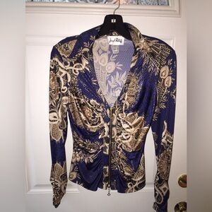 Joseph Ribkoff gold zipped up front top size 8 Blue and Gold.